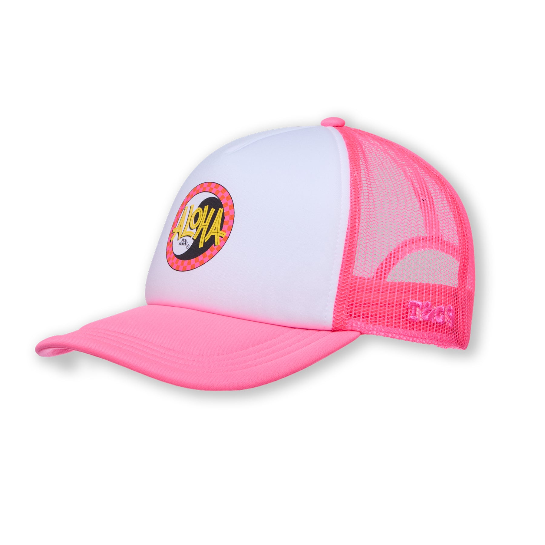 Boné Trucker em Espuma Aloha da T&C Surf Designs - Branco/Rosa