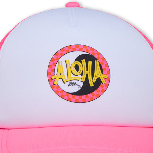 Boné Trucker em Espuma Aloha da T&C Surf Designs - Branco/Rosa