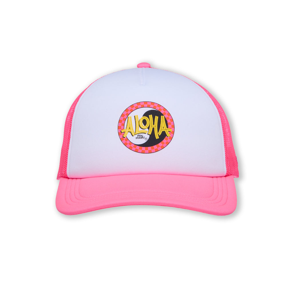 Boné Trucker em Espuma Aloha da T&C Surf Designs - Branco/Rosa