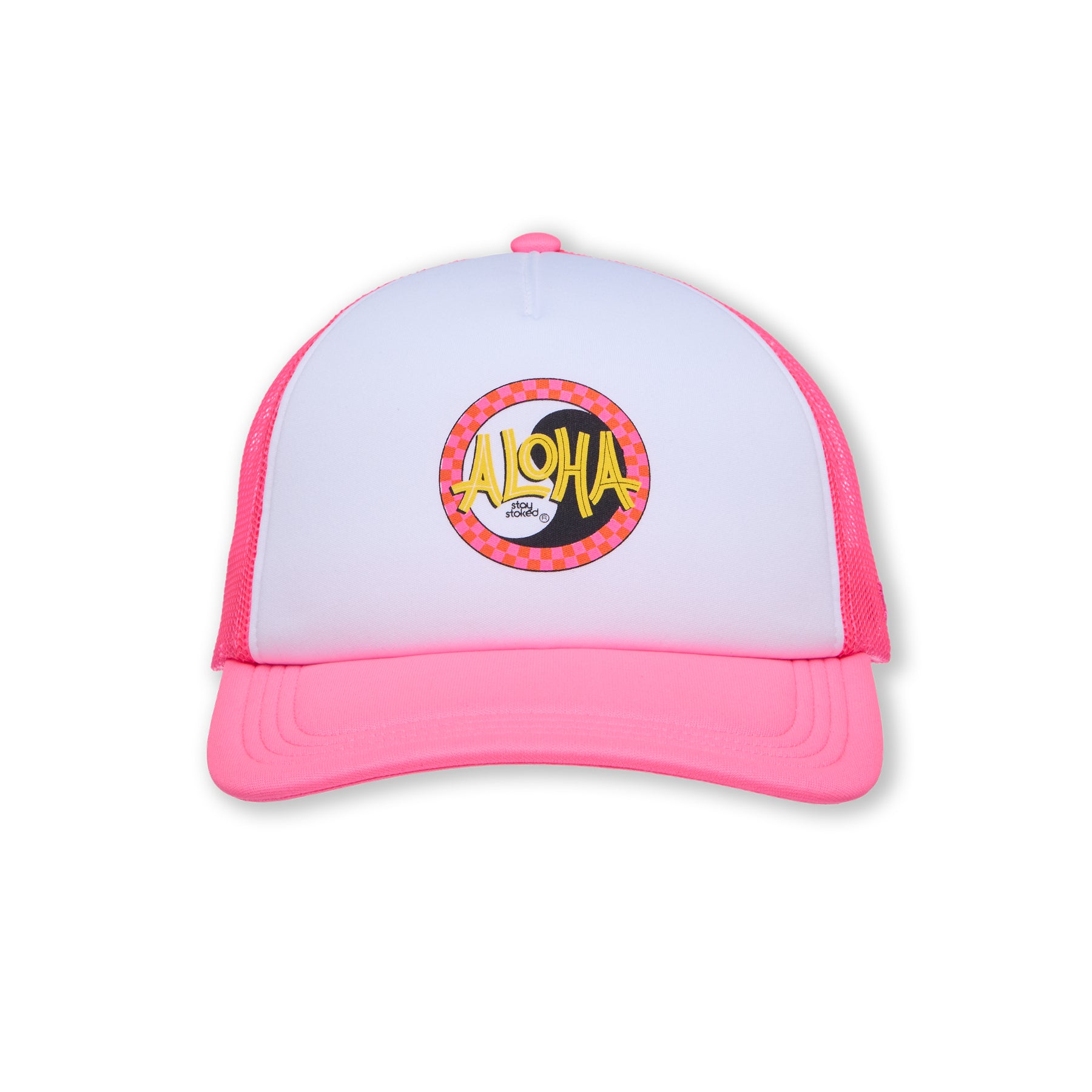 Boné Trucker em Espuma Aloha da T&C Surf Designs - Branco/Rosa