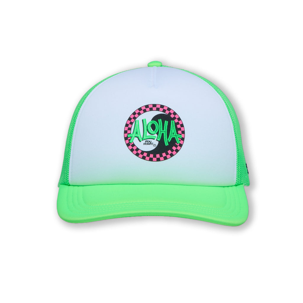 Boné Trucker Aloha Foam da T&C Surf Designs - Verde Fluorescente / Branco