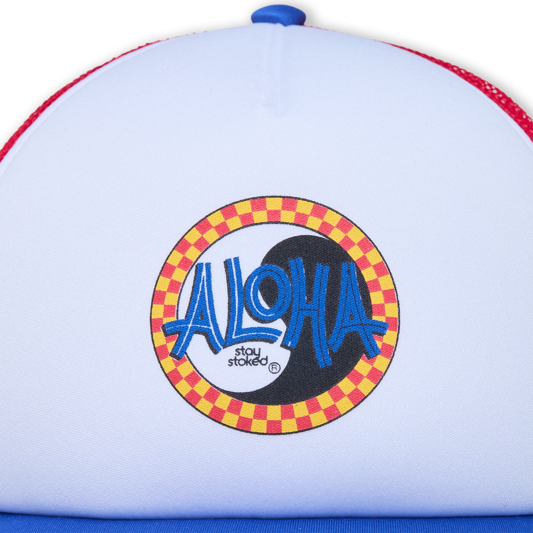 Boné Trucker Aloha Foam da T&C Surf Designs - Azul Royal / Vermelho / Branco