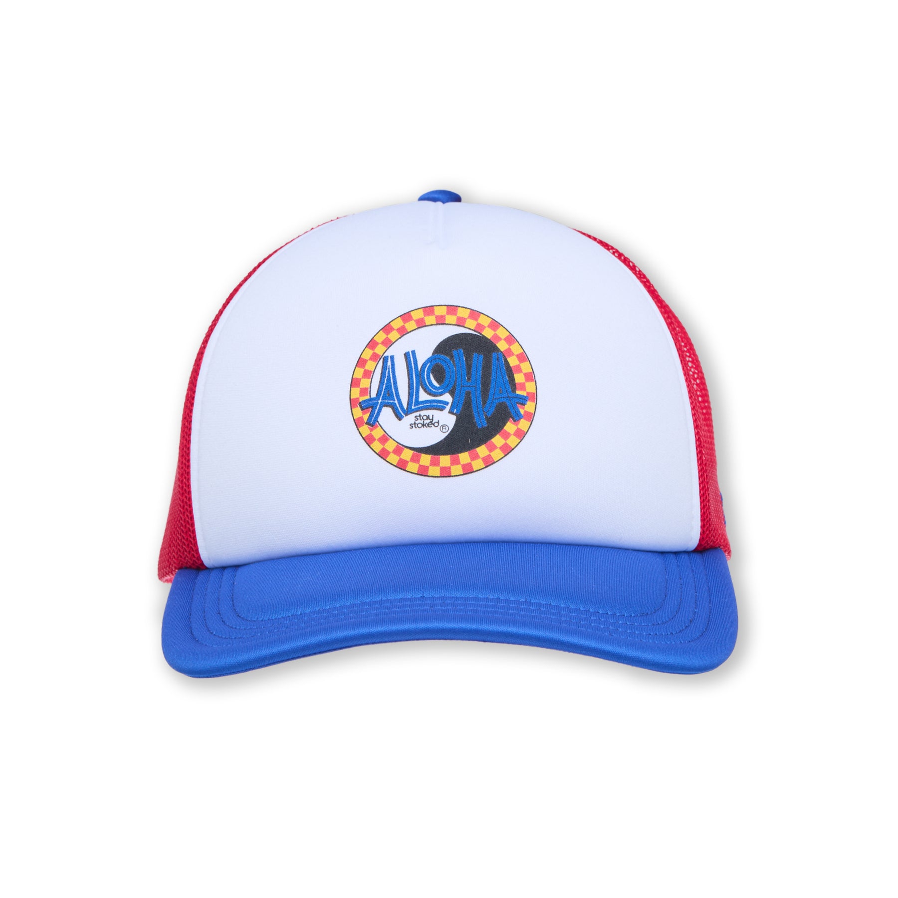 Boné Trucker Aloha Foam da T&C Surf Designs - Azul Royal / Vermelho / Branco