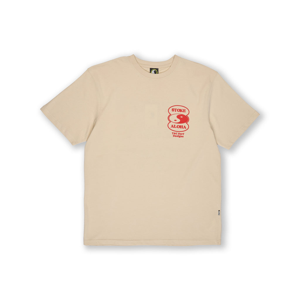 T-shirt de manga curta com logótipo oval frontal da T&C Surf Designs - Bege acinzentado