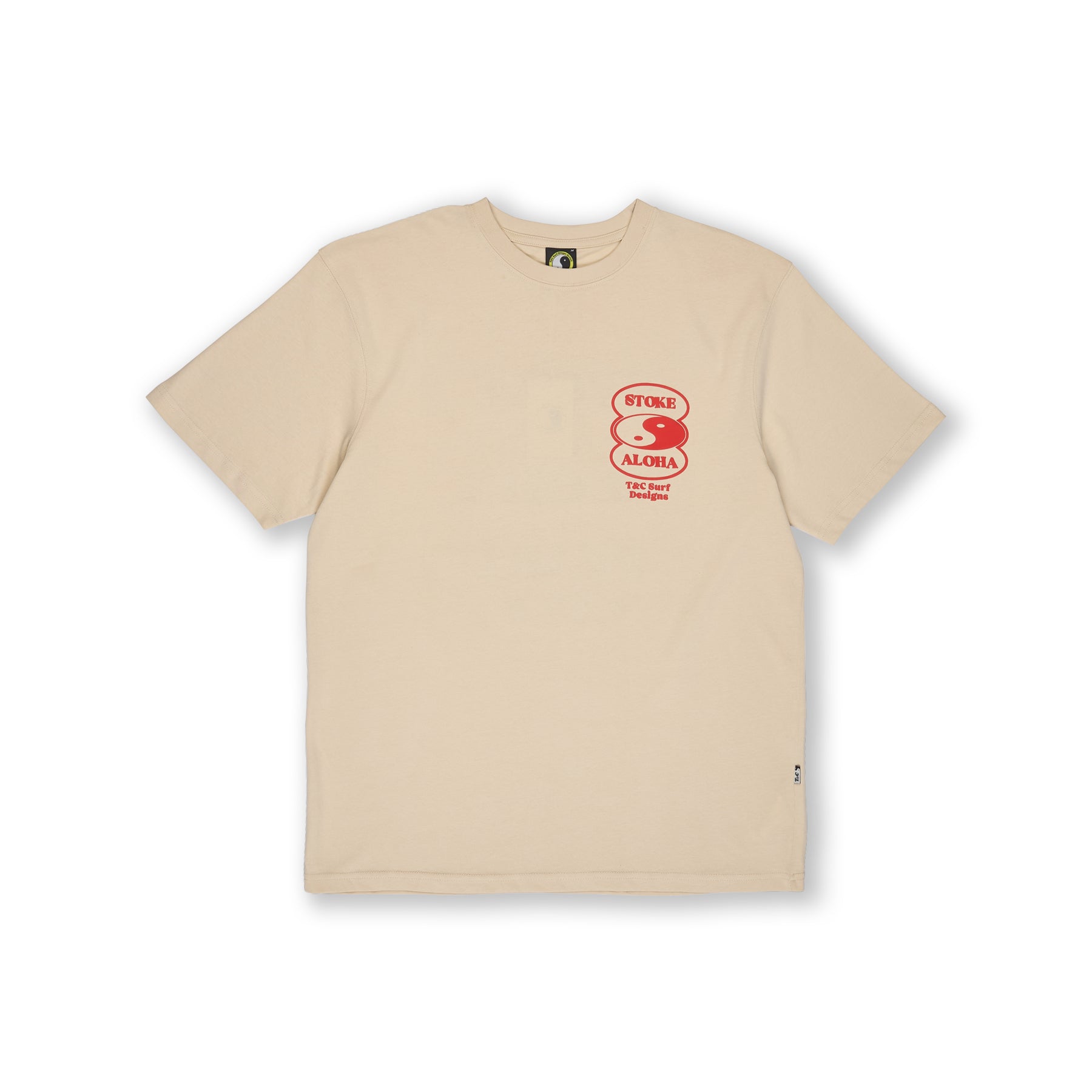 T-shirt de manga curta com logótipo oval frontal da T&C Surf Designs - Bege acinzentado