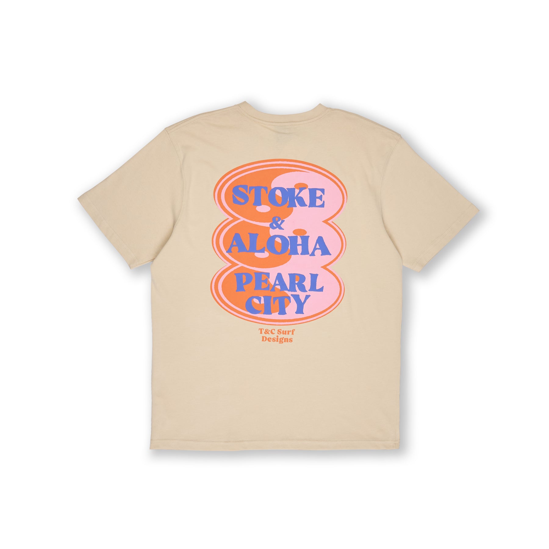T-shirt de manga curta com logótipo oval frontal da T&C Surf Designs - Bege acinzentado