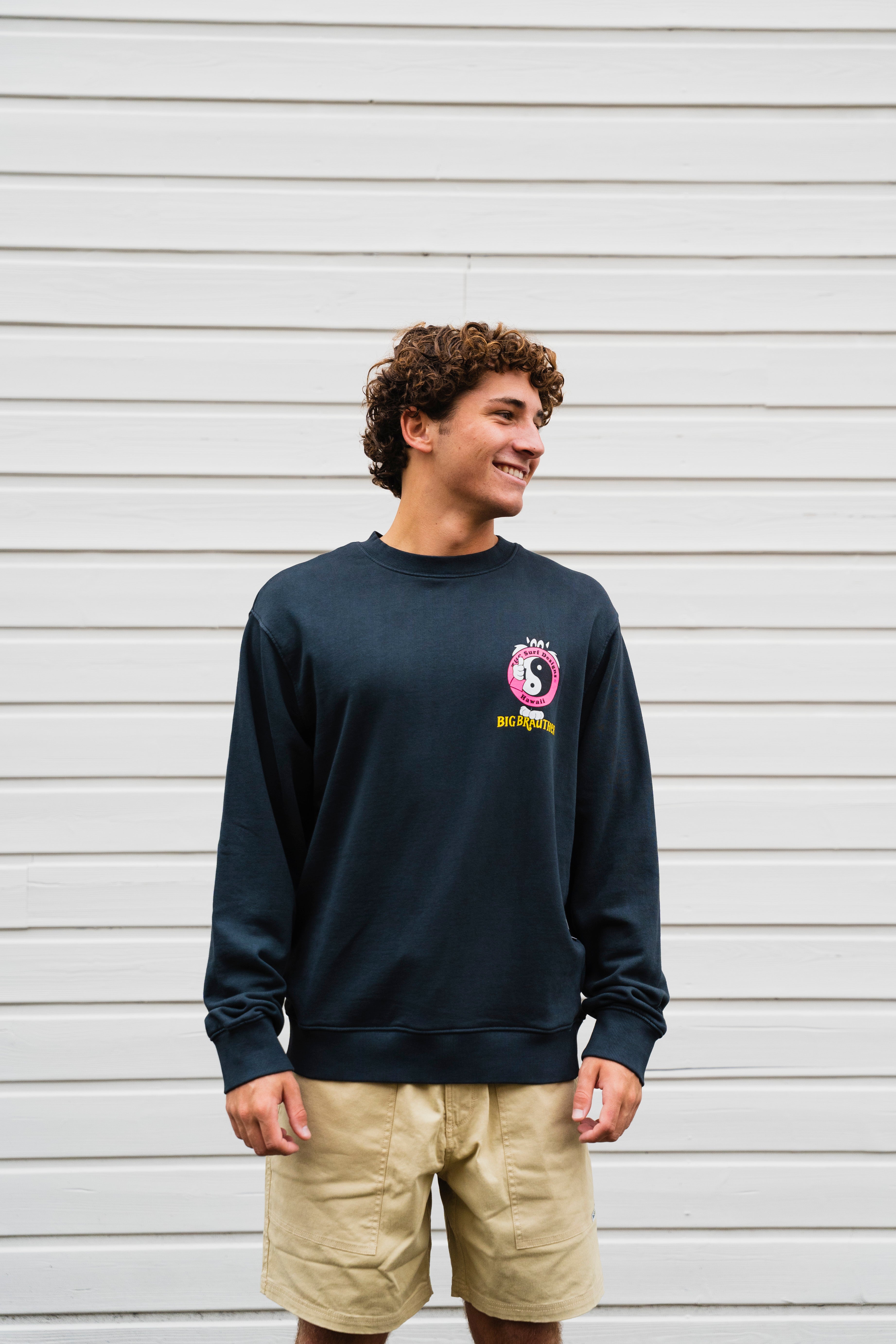 BIG BRAUTHER X T&C Surf Designs Crew Fleece Cat logo - Washed Black