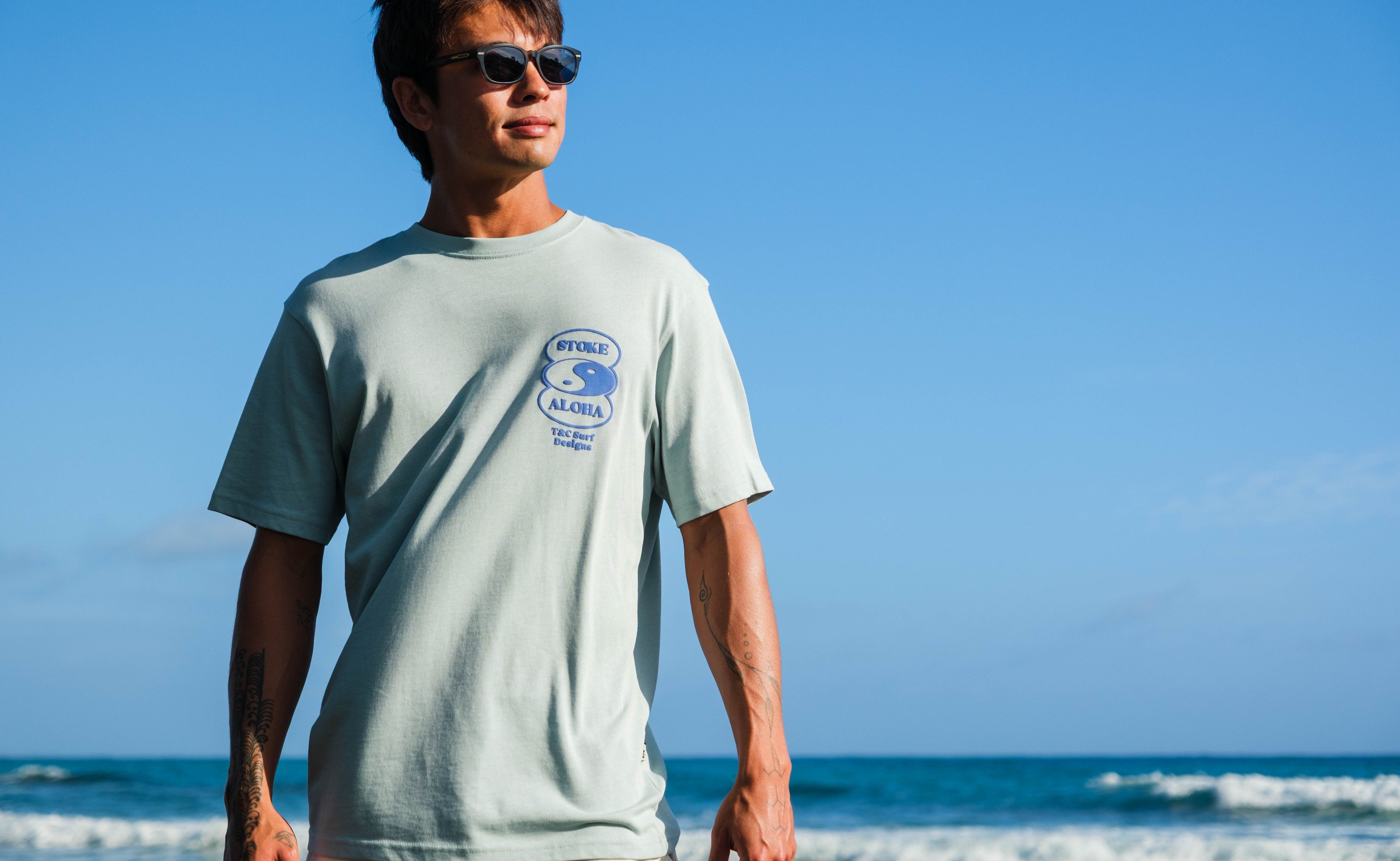 T&amp;C Surf Designs Oval Front Logo S/S Tee-Used Blue