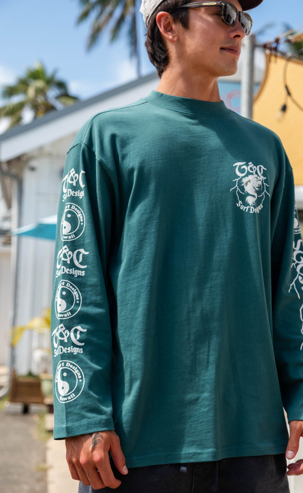 T-shirt de manga comprida T&C Surf Designs Koi Lightning - Verde Mar