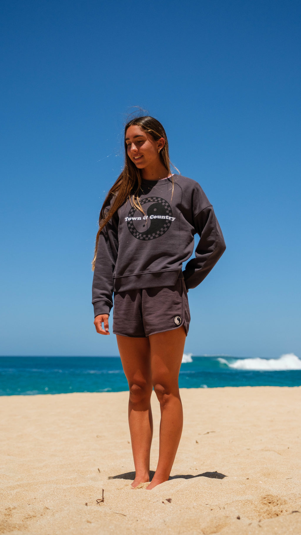 T&C Surf Designs Women Checky Crew Sweat - Washed Black