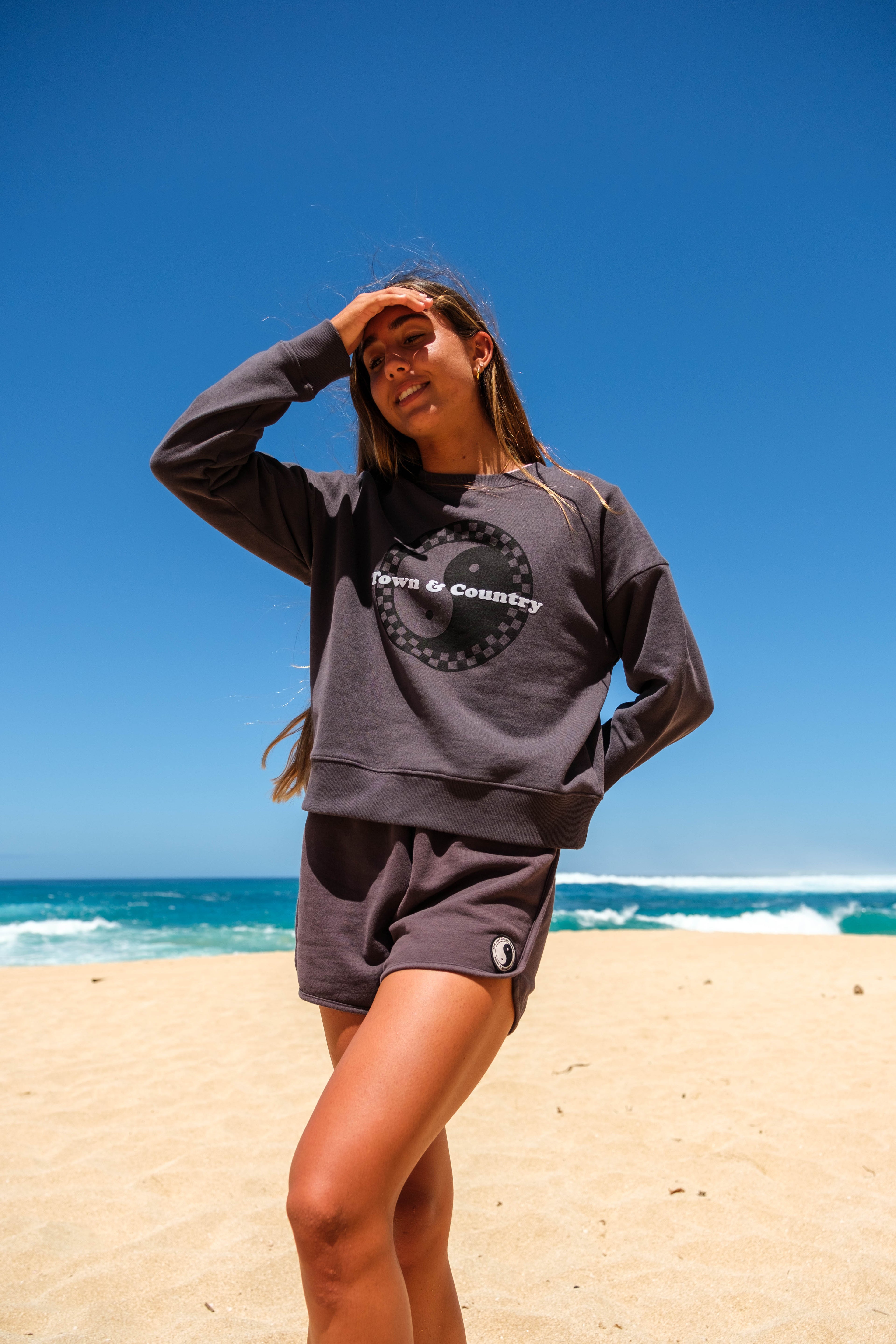 T&C Surf Designs Women Checky Crew Sweat - Washed Black