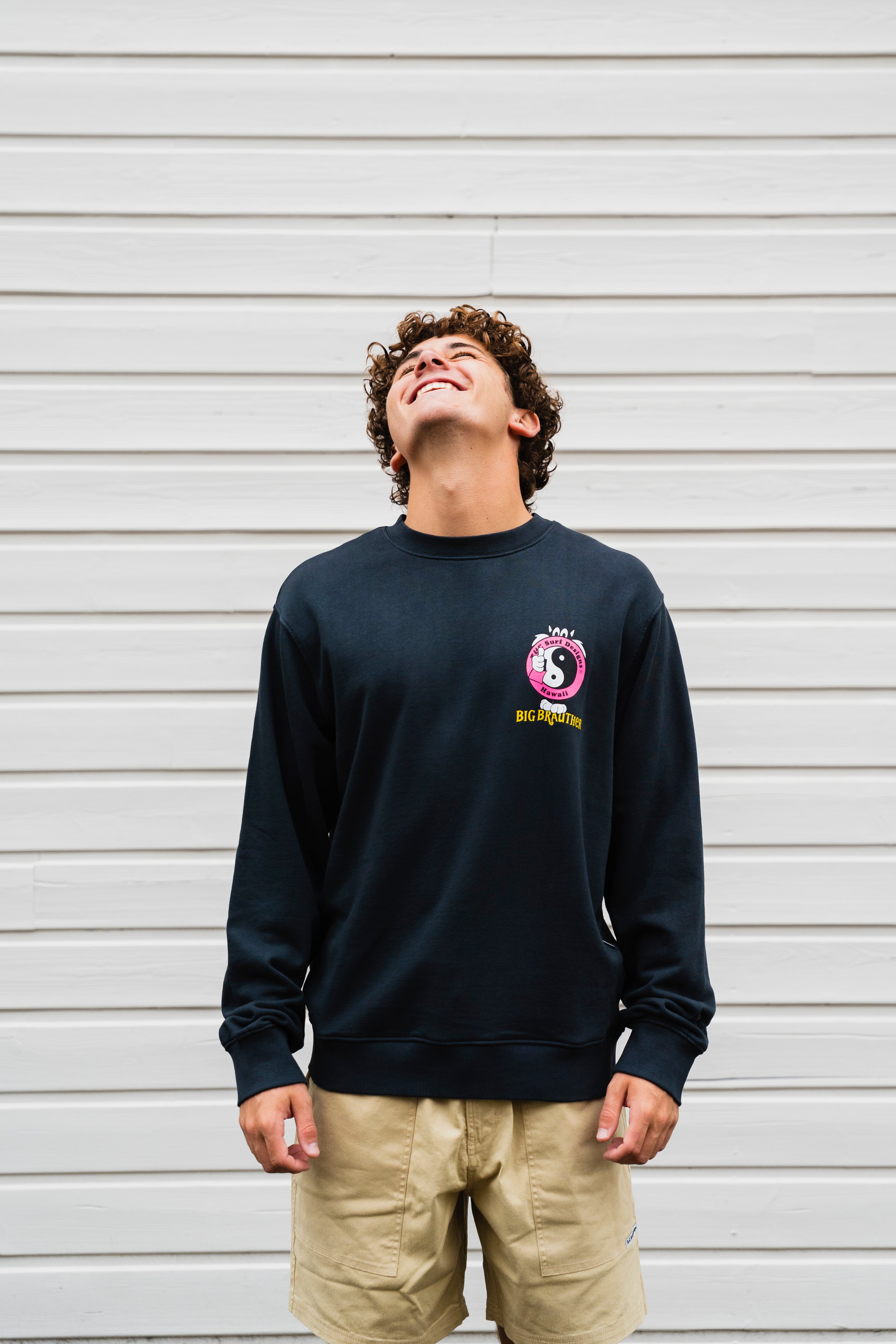 BIG BRAUTHER X T&C Surf Designs Crew Fleece Cat logo - Washed Black