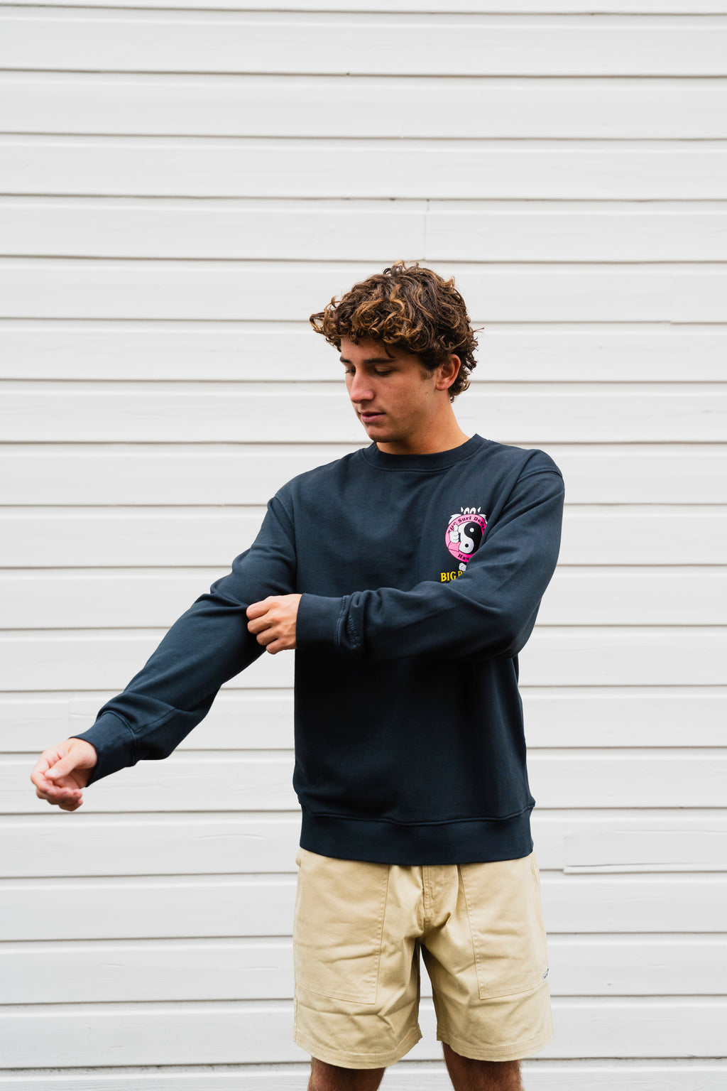 BIG BRAUTHER X T&C Surf Designs Crew Fleece Cat logo - Washed Black