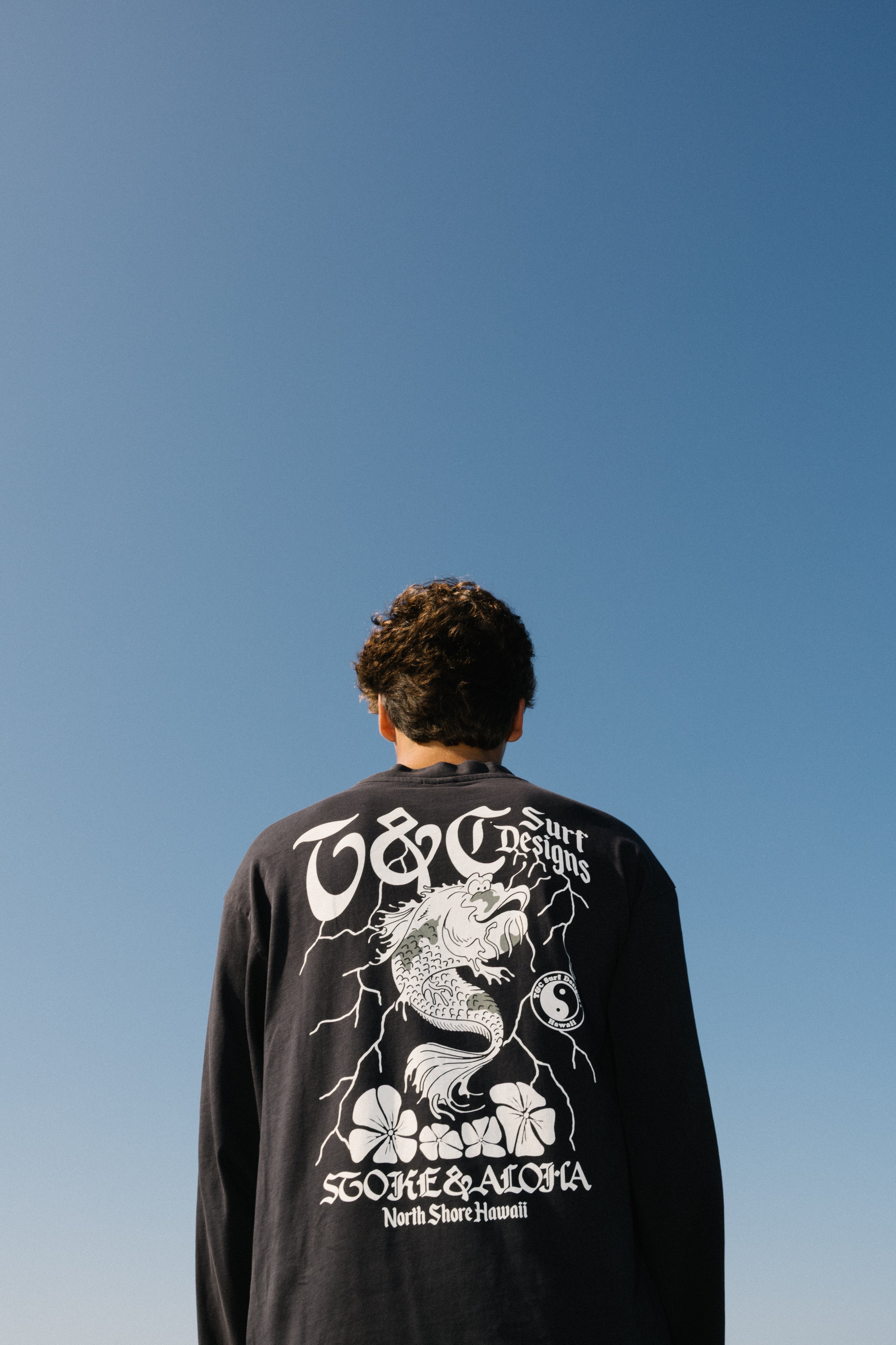 T-shirt de manga comprida T&C Surf Designs Koï Lightning - Preto Militar