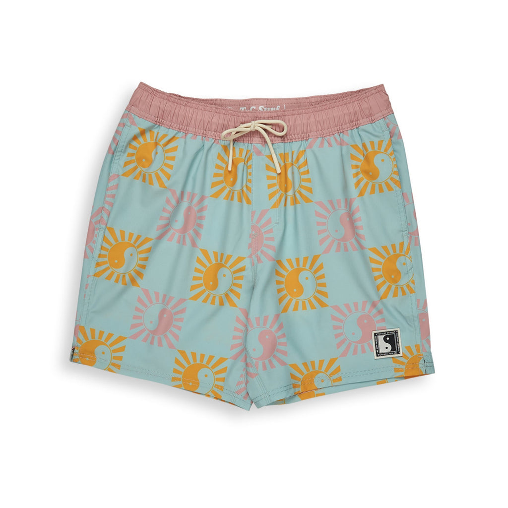 Calção de praia T&C Surf Designs Aloha Elastic de 17,5" - Usado, Azul