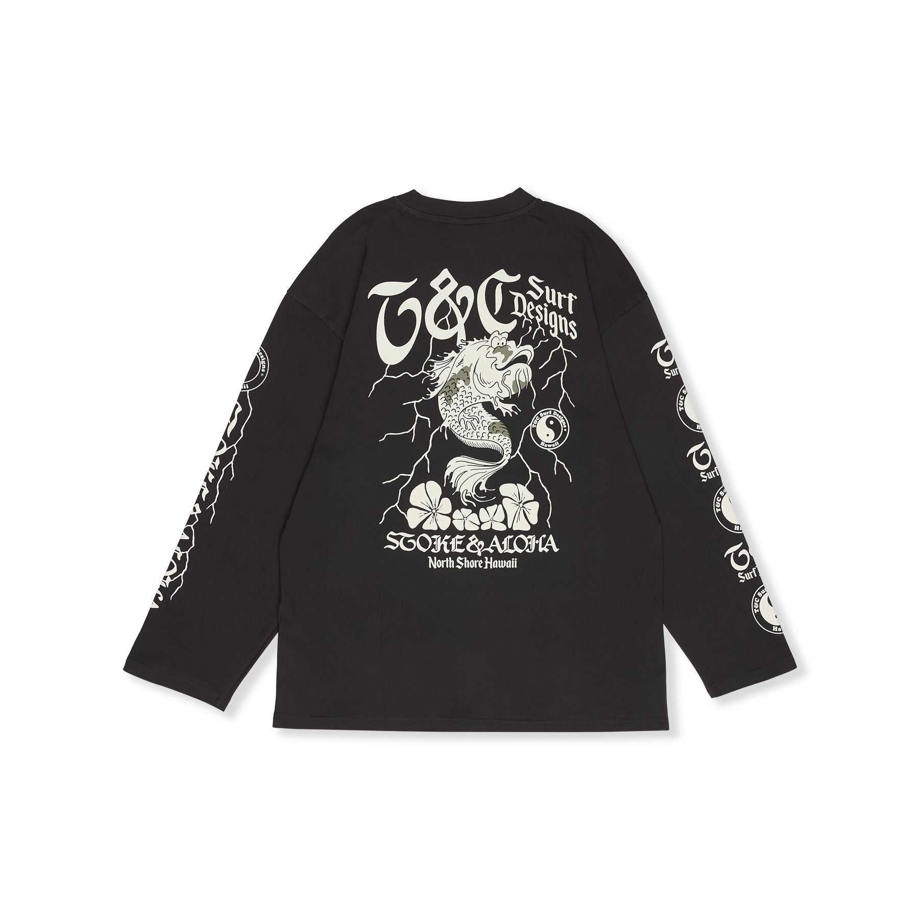 T-shirt de manga comprida T&C Surf Designs Koï Lightning - Preto Militar