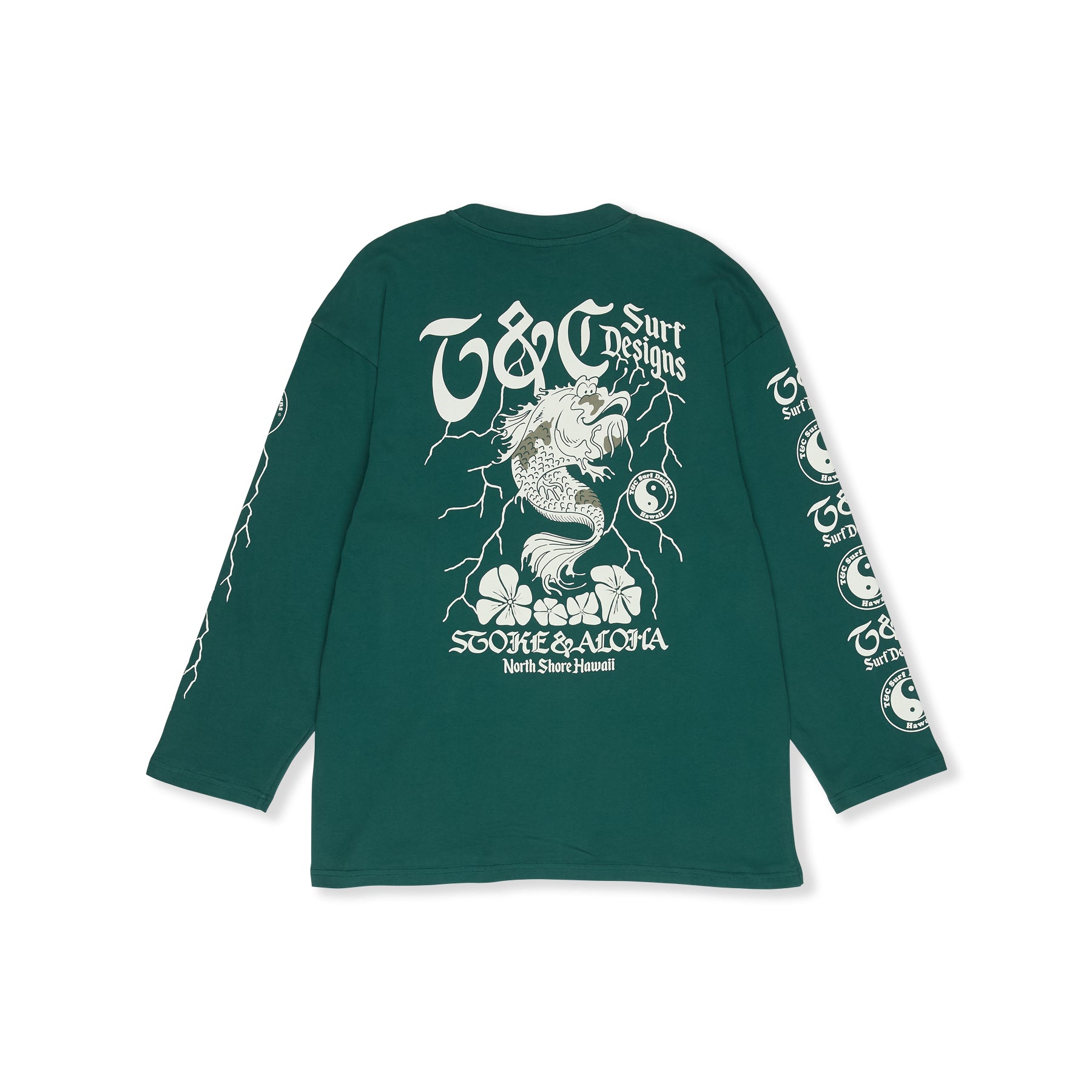 T&amp;C Surf Designs Koi Lightning L/S Tee-Green Sea