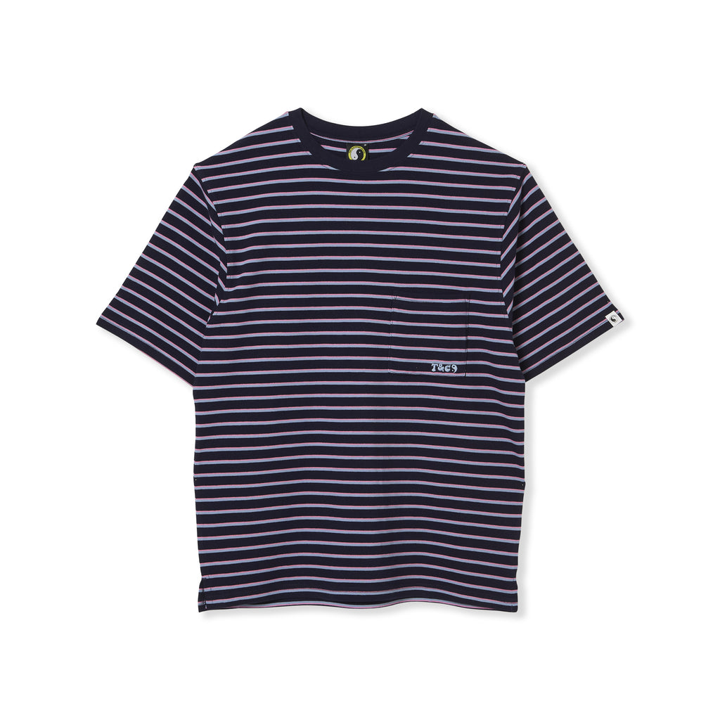 T-shirt de manga curta às riscas tingida com fios T&C Surf Designs PK - Azul Marinho