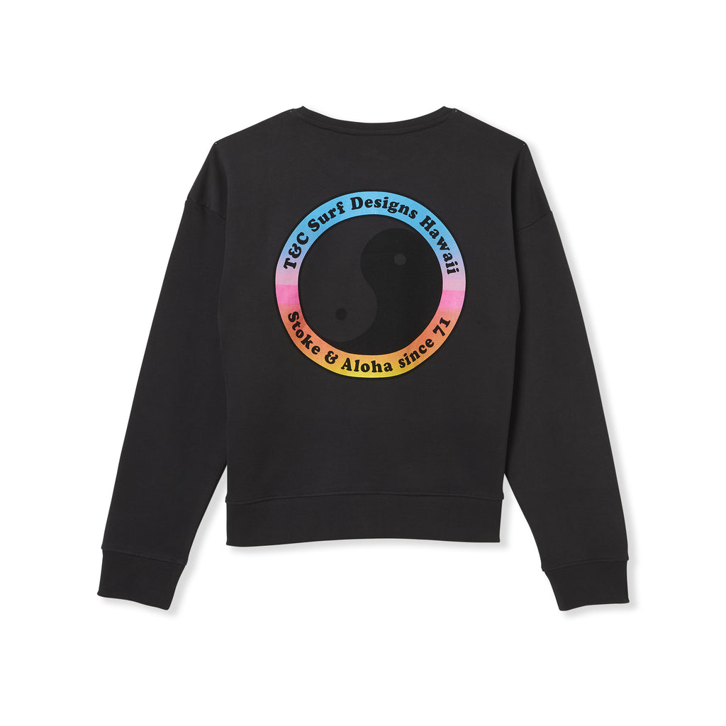 T-shirt T&C Surf Designs YY 71 Crew para mulher, lavagem Sweat-Wash, preta.