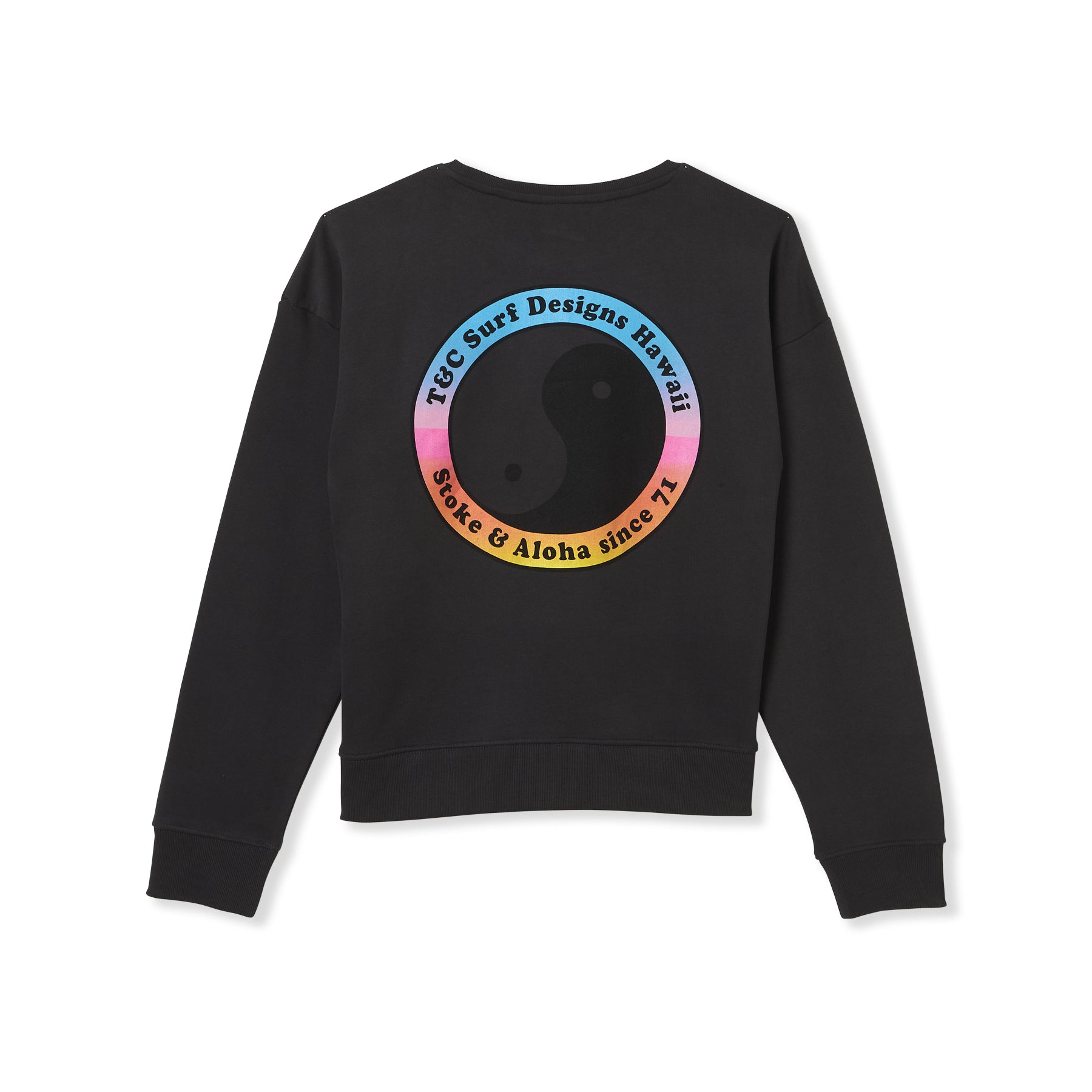 T-shirt T&C Surf Designs YY 71 Crew para mulher, lavagem Sweat-Wash, preta.