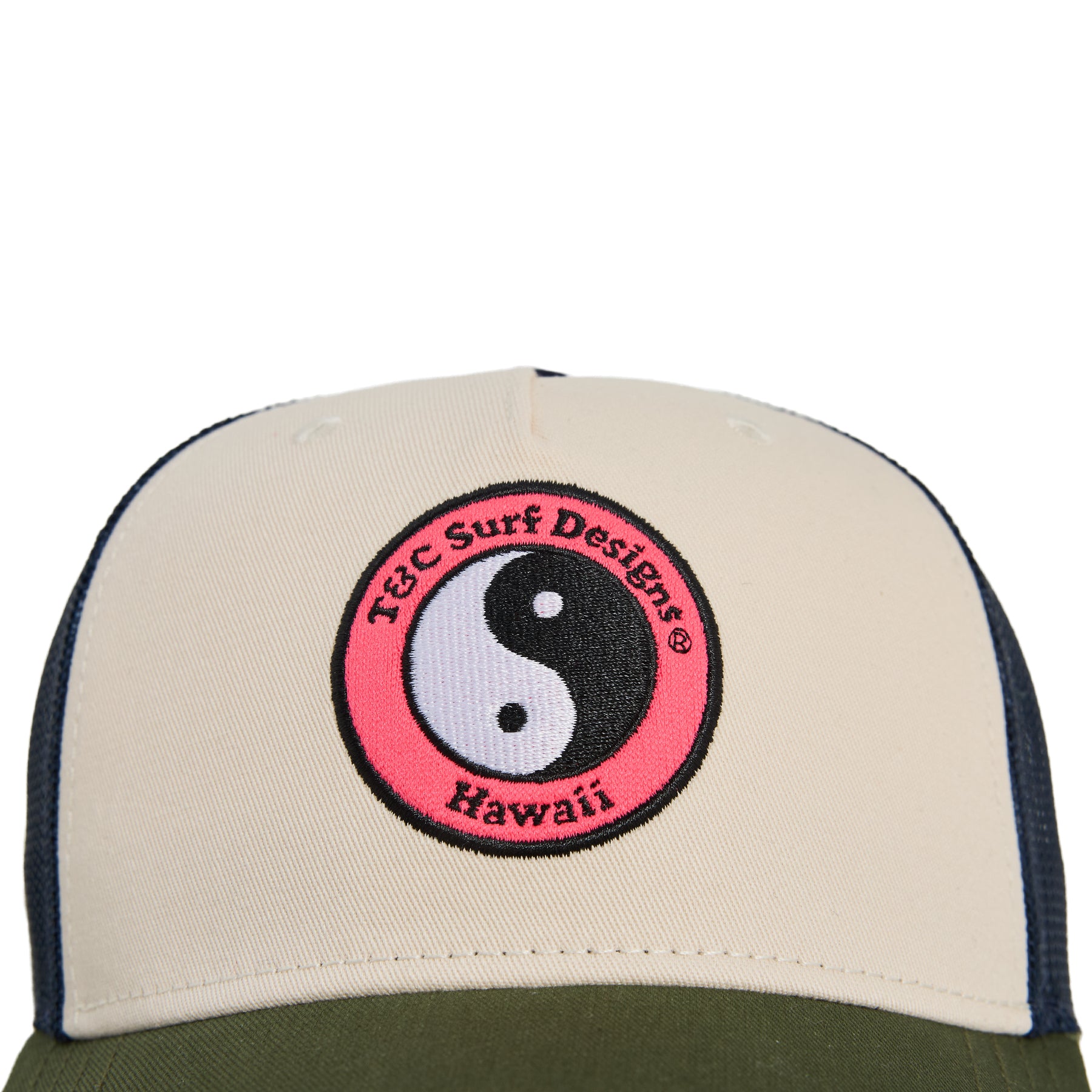 T&C Surf Designs YY Multico Trucker Cap - Military Green Dark Navy Natural Pink Logo